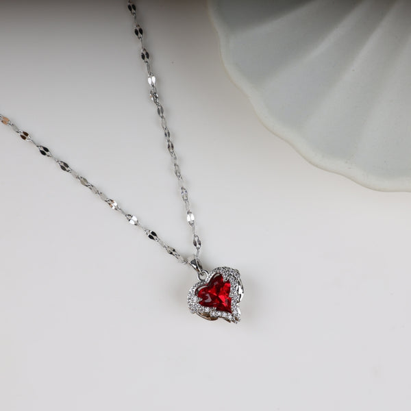 Silver chain red heart necklace