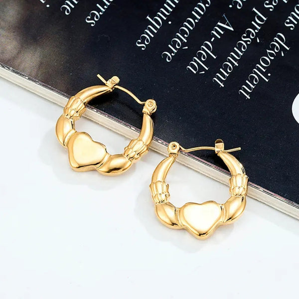 Anti tarnish Heart Shaped Geometric gold earrings
