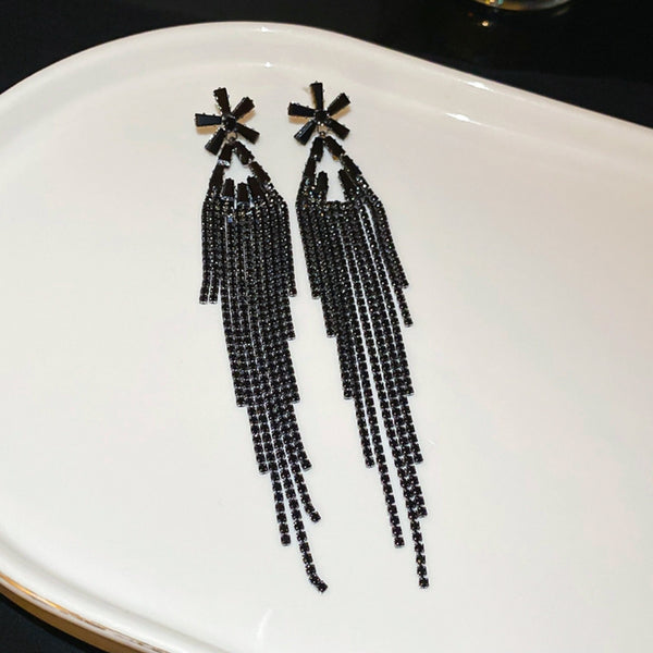 Black Stone Long Chain Earrings