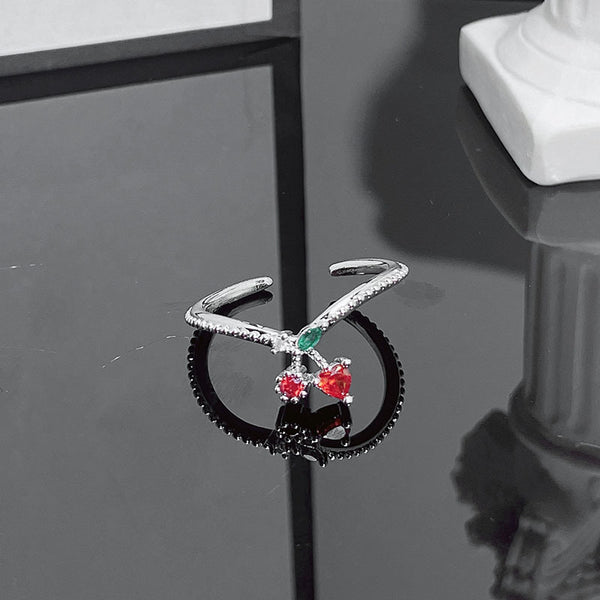 Red Cherry Silver Ring