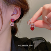 Red Crystal Heart Geometric Stud Earrings
