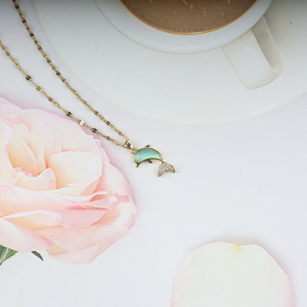 Small green dolphin with golden chain necklace
