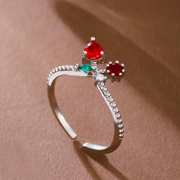 Red Cherry Silver Ring