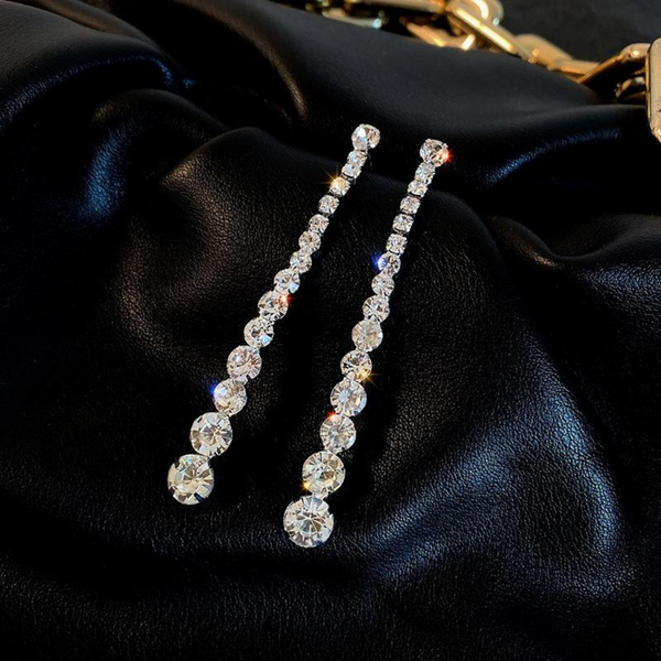 Silver American Diamond Drop Earrings