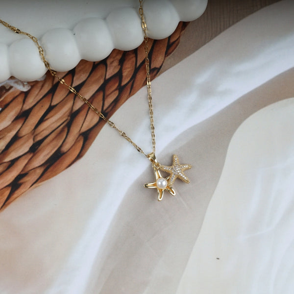 Double starfish pendant chain necklace