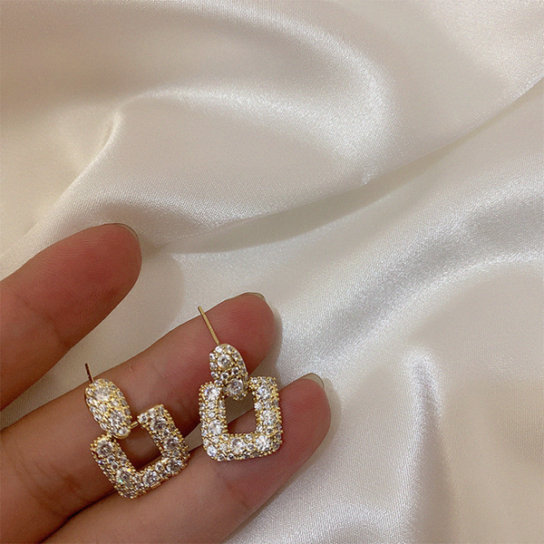 Shiny Crystal Geometric Drop Earrings