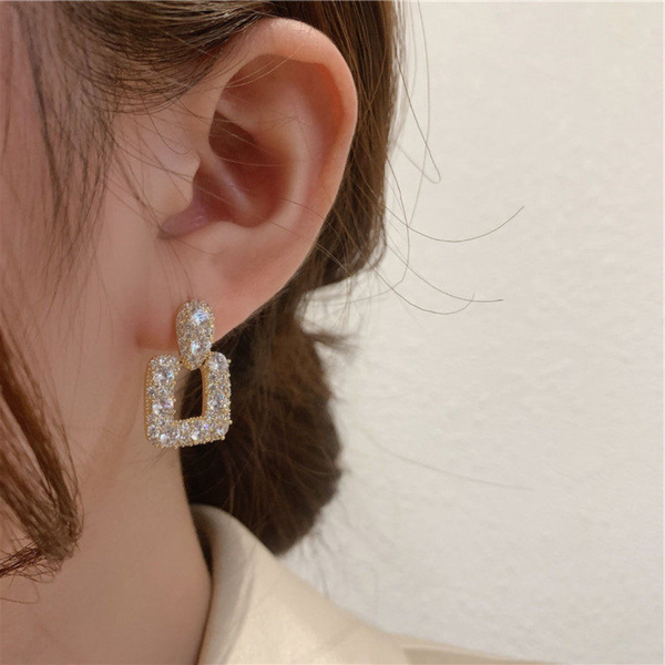 Shiny Crystal Geometric Drop Earrings