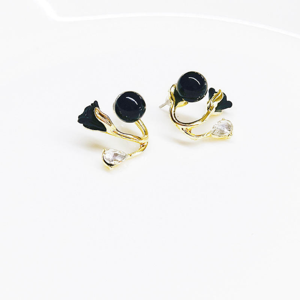 Black Pearl Rose Flower Stud Earrings