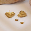 Anti Tarnish Golden Heart Rock Texture Earring
