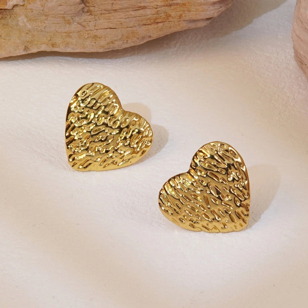 Anti Tarnish Golden Heart Rock Texture Earring