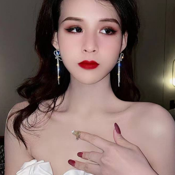 Shiny Bow Dangling Earrings