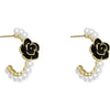 Black Rose Pearl Hoop Earrings