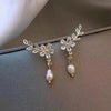 Crystal Floral Pearl Drop Earrings
