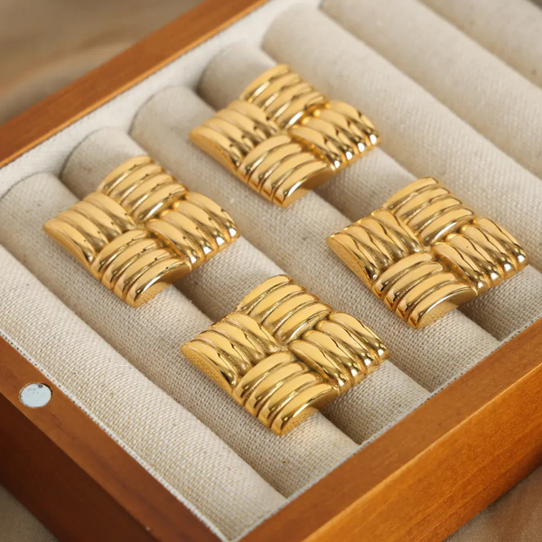 Anti tarnish square four layers earrings