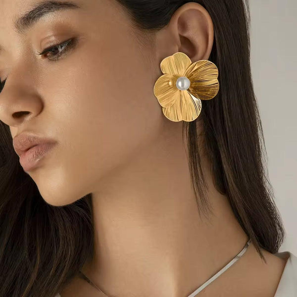 Floral Statement Earrings with Pearl Center