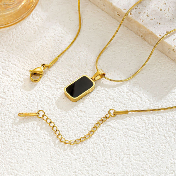 Gold Black Rectangle Stone Necklace