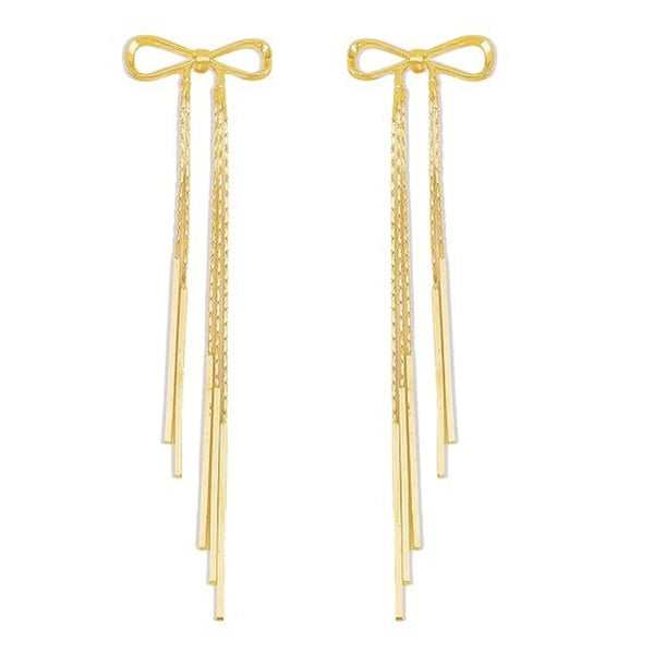 Long Rhinestone Gold Bowknot Earrings