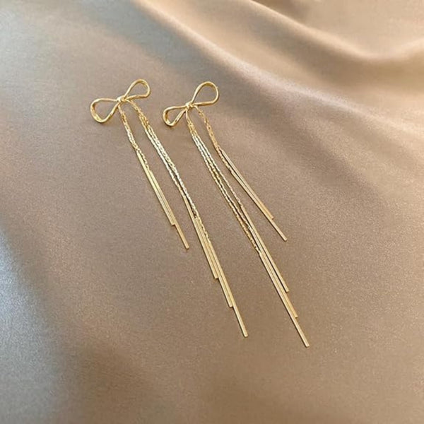 Long Rhinestone Gold Bowknot Earrings