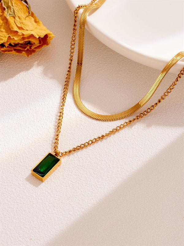 Gold Plated Baguette Snake Emerald Necklace