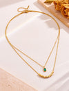 Anti Tarnish Double Layered Green Stone Necklace