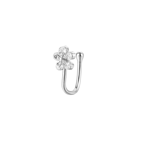 Flower Piercing Fake nose clip silver