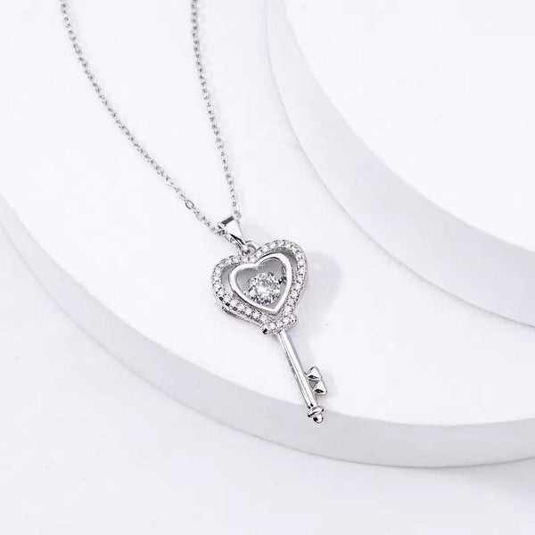 Heart Key Crystal Pendant Necklace