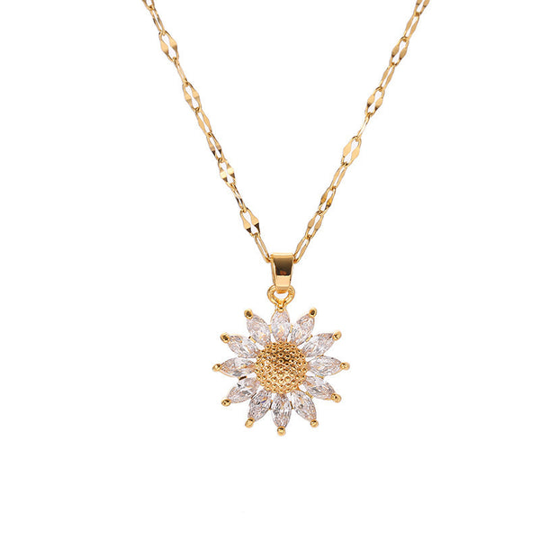 Gold Sunflower Flower Pendant Necklace