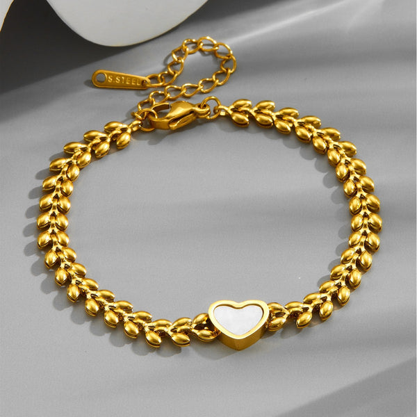 Golden Designer White Heart Bracelet