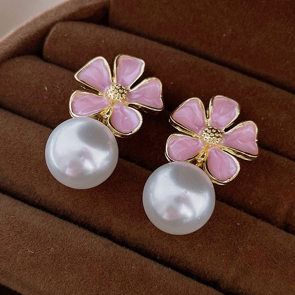 Pink Petal Flower Stud Earrings