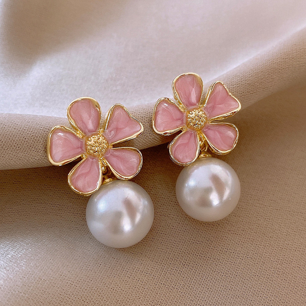 Pink Petal Flower Stud Earrings