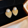 Fan-Shaped Pearl Stud Earrings