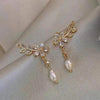 Crystal Floral Pearl Drop Earrings