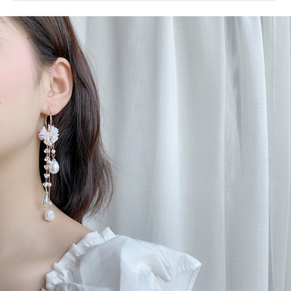 Long Tassel Pearl Drop Earrings