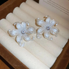 Tulip Crystal White Flower Stud Earrings