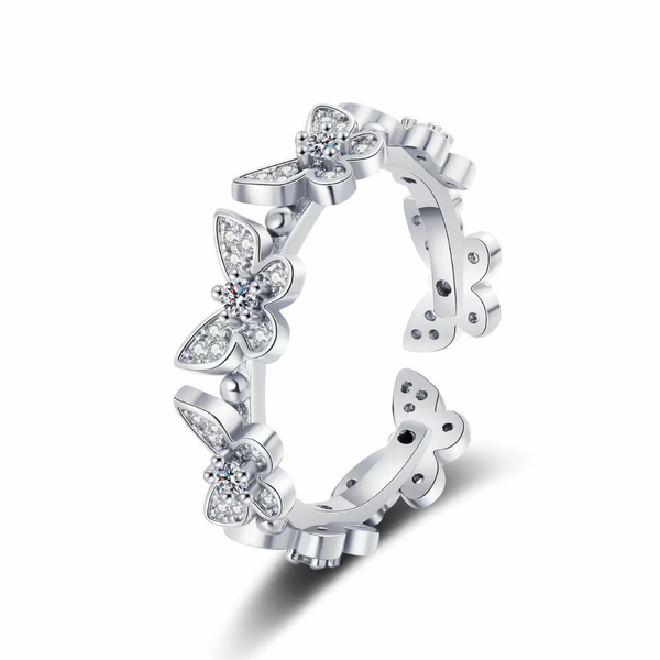 Silver Plated Multi Butterfly Crystal Ring