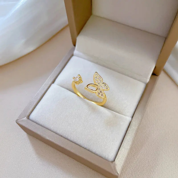 Golden Shine Adjustable Butterfly Crystal Ring