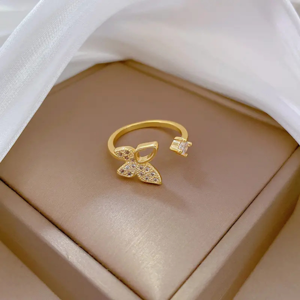 Golden Shine Adjustable Butterfly Crystal Ring