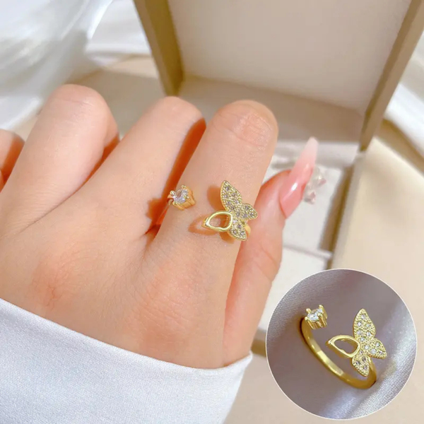 Golden Shine Adjustable Butterfly Crystal Ring