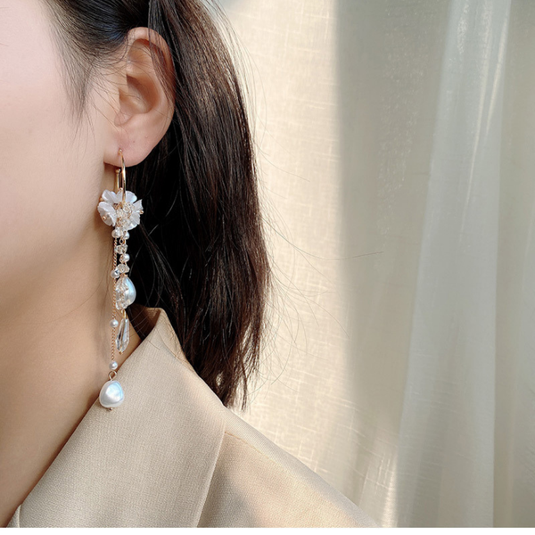 Long Tassel Pearl Drop Earrings