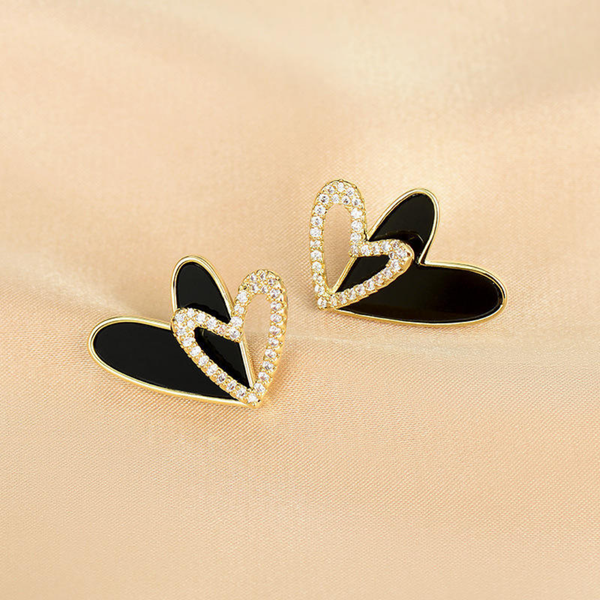 Black double heart earrings