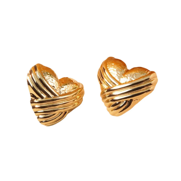 Anti Tarnish Cross Pattern Heart Earrings