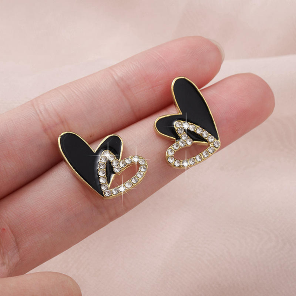 Black double heart earrings