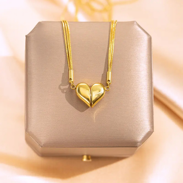 Golden Shine Magnetic Triple Chain Heart Necklace