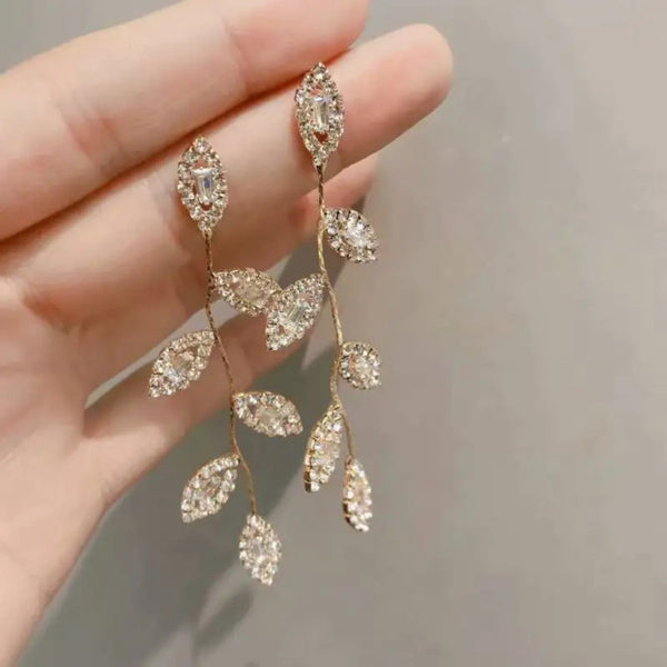 Zircon Multi Leaf Tassel Earring