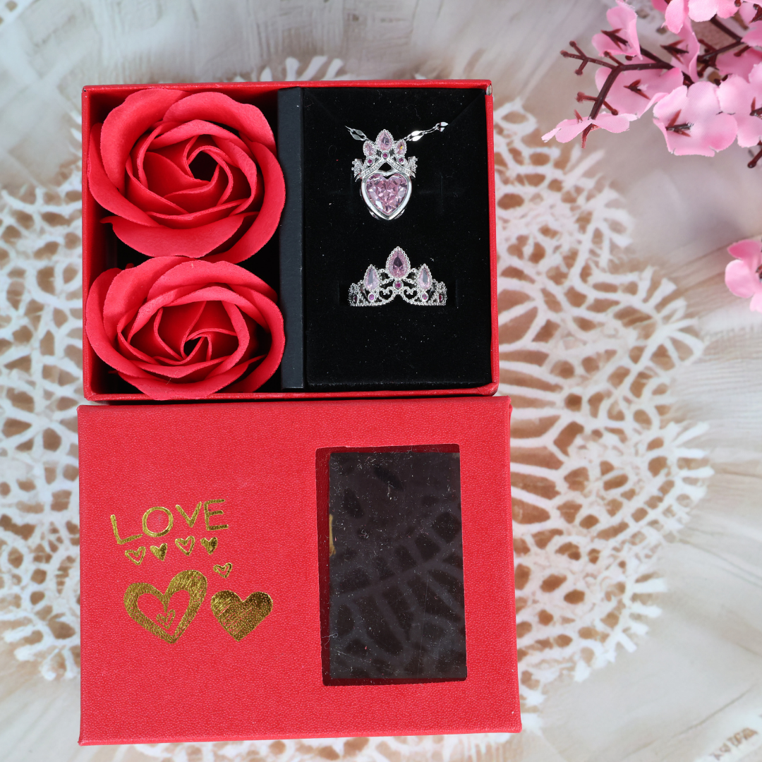 Love Pink Crown Necklace, Ring Set