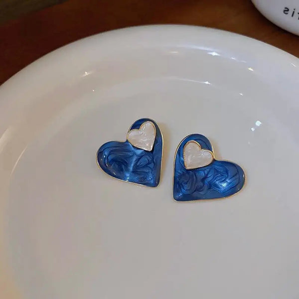 Double Heart Blue Stud Earring