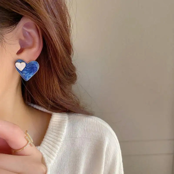 Double Heart Blue Stud Earring
