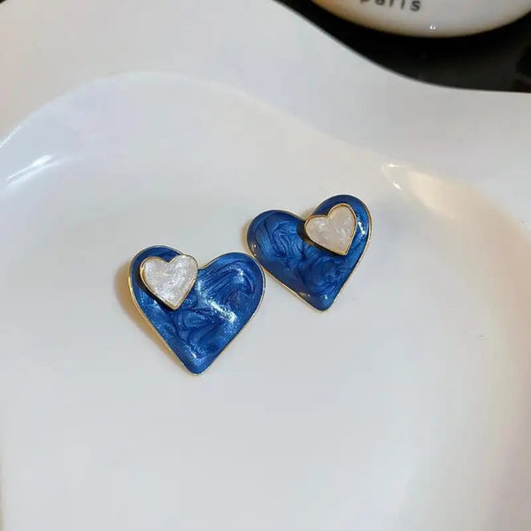 Double Heart Blue Stud Earring