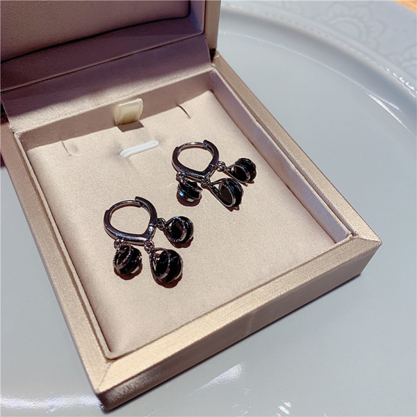 Breathtaking Black Bolls Hoop Earring
