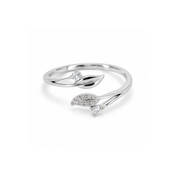 S925 Silver Crystal Leaf Wrap Adjustable Ring